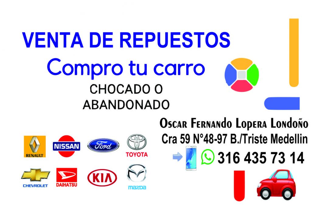 Venta de Repuestos para Carros Oscar Fernando Lopera 3164357314