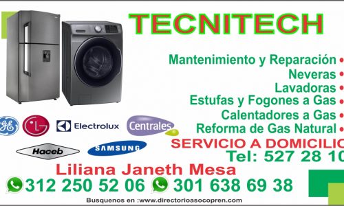 MANTENIMIENTO DE LAVADORAS Y NEVERAS TECNITECH 312 250 5206